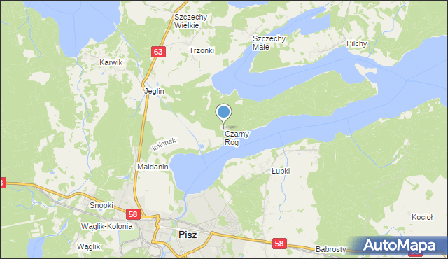 mapa Czarny Róg, Czarny Róg gmina Pisz na mapie Targeo